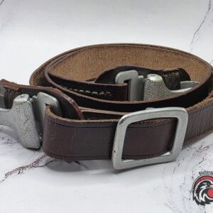 #0535 - Political Cross Strap – Dark Brown Leather – Aluminum Fittings