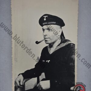 #1648 – German WWII Kriegsmarine Sailor Portrait with Pipe – Original Photograph