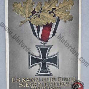 #2111 – "Es Kann Nur Einer Siegen und Das Sind Wir" Iron Cross with Oak Leaves – Heldengedenktag 1942 Special Cancellation Postcard