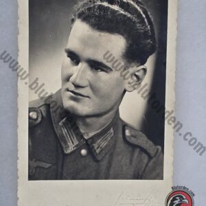 #2298 – German WWII Heer Soldier Studio Portrait – Embossed "Jeremias, Wien XX" – Original Photograph