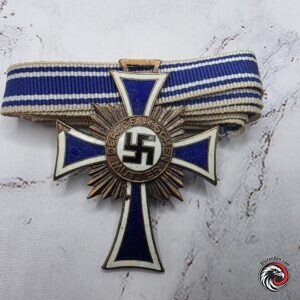 #0848-#1068 - German WWII Mother's Cross 3rd Class in Bronze – Ehrenkreuz der Deutschen Mutter – With Blue & White Ribbon**