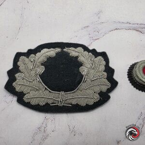 #1738 – German WWII Heer Officer Visor Cap Bullion Oak Leaf Wreath with Separate Metal Cockade