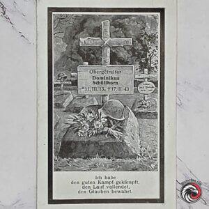 #2740-0017 – German WWII Soldier Memorial Death Card – Obergefreiter Dominikus Schöllhorn – 1943