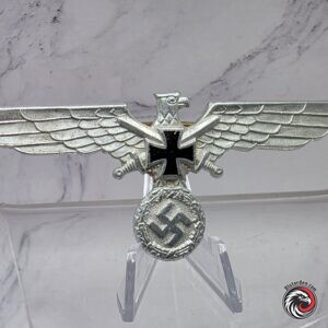 #2740-0062 – German WWII NS-RKB Veterans Association Breast Eagle – Silver-Colored Metal – Marked 20 Ges. Gesch.